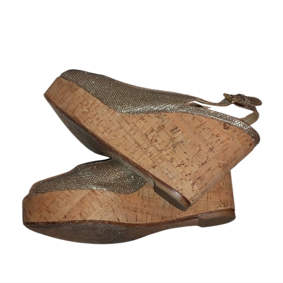 Stuart Weitzman Silver Metallic Peep Toe Wedges - Picture 2 of 4